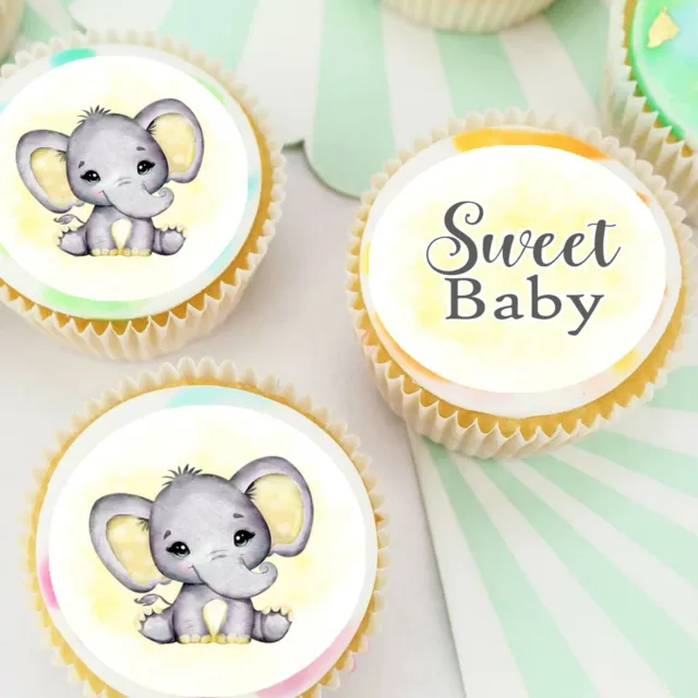 Baby Elephant Shower Pre-cut Edible Icing Cupcake or Cookie Toppers