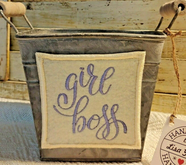 Galvanized Tin Container with Wooden Handles Girl Boss