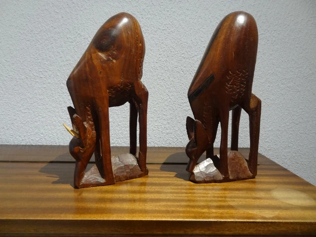 Statues D'oiseaux Marins En Bois - Lot De 2 Mouettes Vintage - Déco Rustique Jaune Et Blanc - Hauteur 28,5 Et 36 Cm
