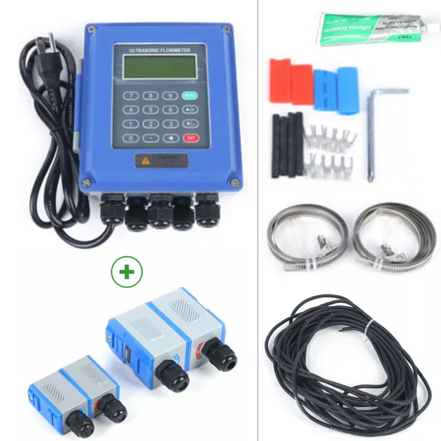 Digital Wall Mounted Ultrasonic Water Flow Meter Flowmeter Meter TUF-2000B +TS-2