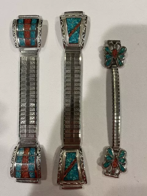 Lot Of 3 Nava Twist Silver Steel Thunderhead Eagle Watch Band Mens Ladies