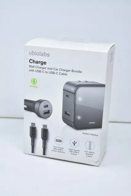 Ubiolabs Fast Charge USB-C Bundle for iPhone Wall and Car Charger.