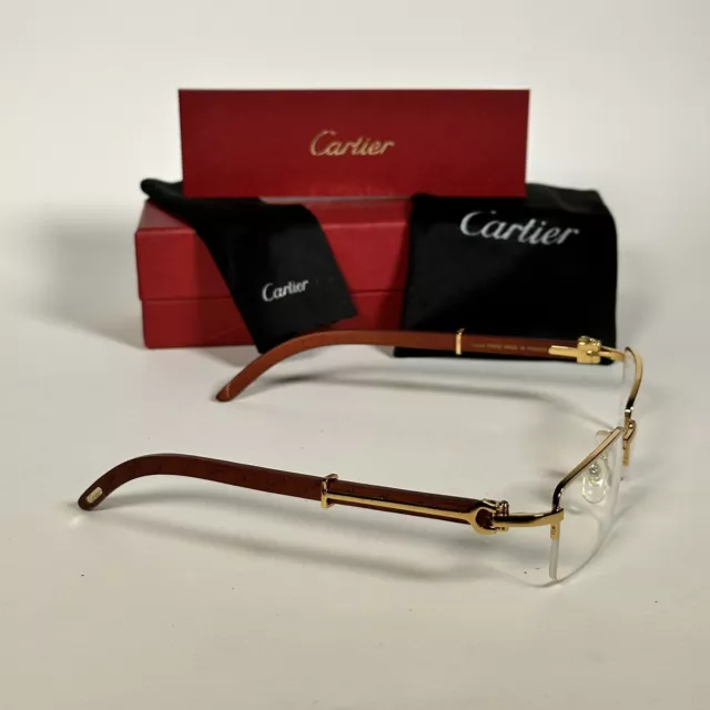 Cartier Half Rim Gold Wood Glasses Sunglasses Eyeglasses Buffs Case Orginal Cartier Half Rim Gold Wood Glasses Sunglasses Eyeglasses Buffs Case Orginal
