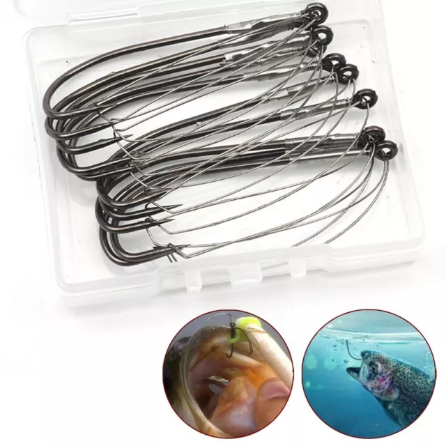 10 Pcs / Box Weedless Barbed Fishing Hook Bass Single Worm Hook Lure Bait