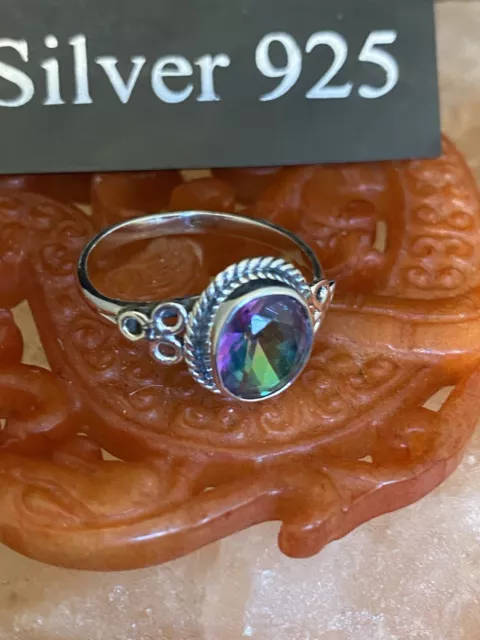 Silver  Ring With Green/ Purple Stone