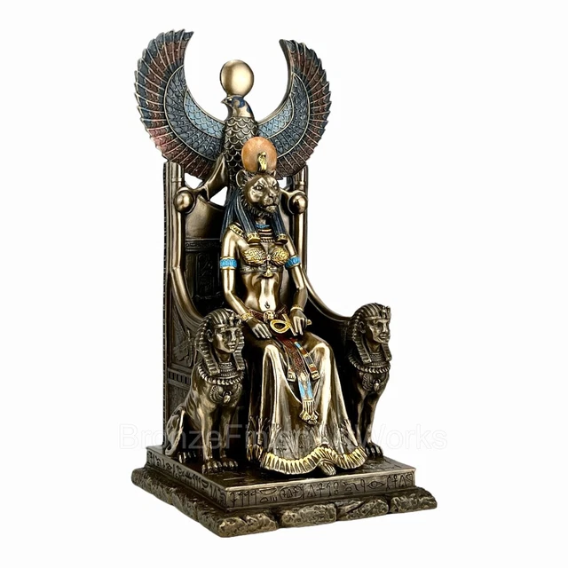 SEKHMET SITTING ON Throne Ancient Egyptian Goddess of Healing Cold Cast ...