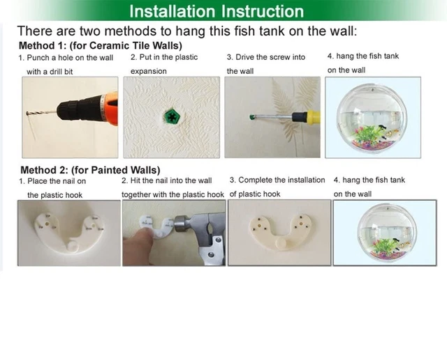 Indoor Hanging Wall Mounted 1 Gallon Fish Tank Bowl Aquarium Wall Decor 6