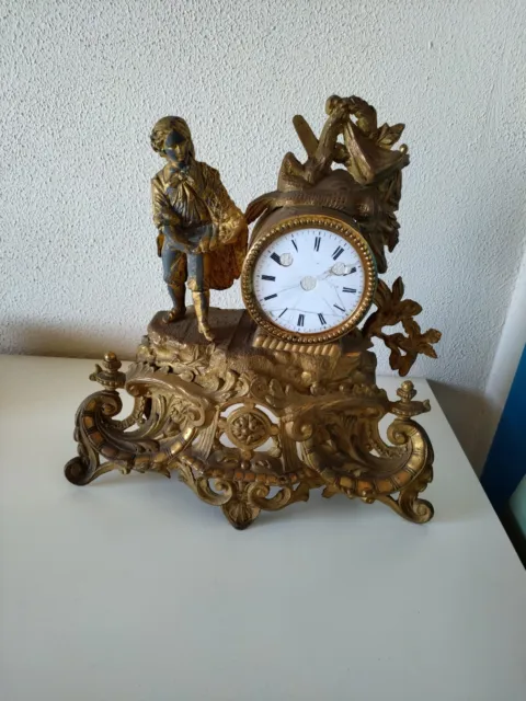Antica scultura in antimonio ex orologio sveglia da tavolo in stile francese