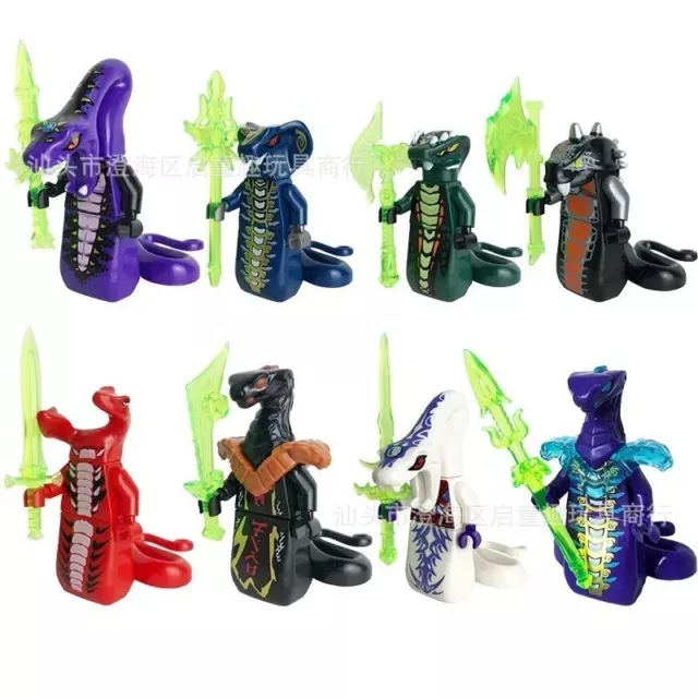 Set Of 8 Pcs Ninjago Snake Mini Figures Pythor Sensei Wu Building Blocks Toys