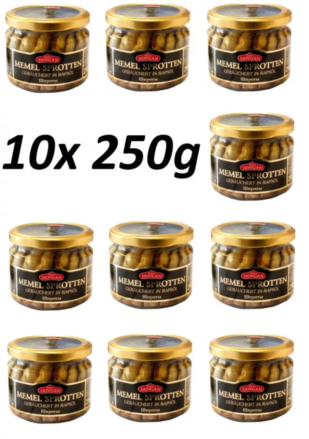10x 250 g di spratti di memel affumicati in olio di colza Шпроты в масле копченные