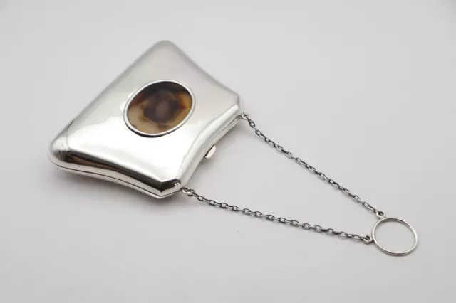 Beautiful Antique Sterling Silver Agate Coin Purse Bag Hallmarked Chester 1914