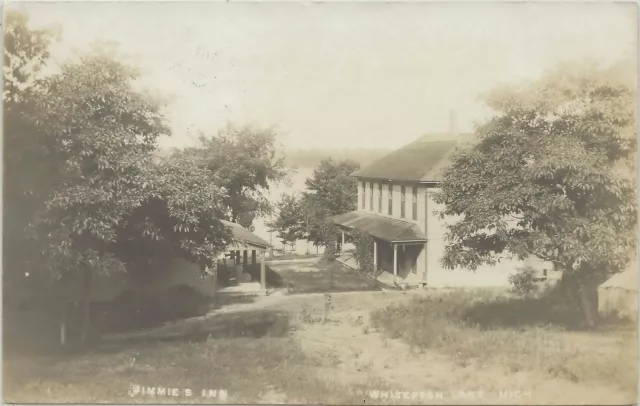 CEN Whitefish Lake Pierson MI RPPC c.1906 RARE Montcalm Village JIMMIES RESORT!