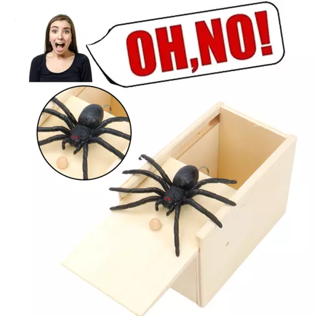 Wooden Prank Spider Scare Box Hidden in Case Trick Play Joke Scarebox Gag Toy US