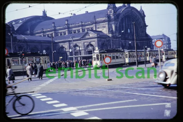 Original Slide, Germany Frankfurt Tram Trolley Scene, 1950s