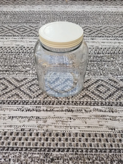 Vintage Hoosier Cabinet Square Ribbed Gallon Glass Jar with Lid 2
