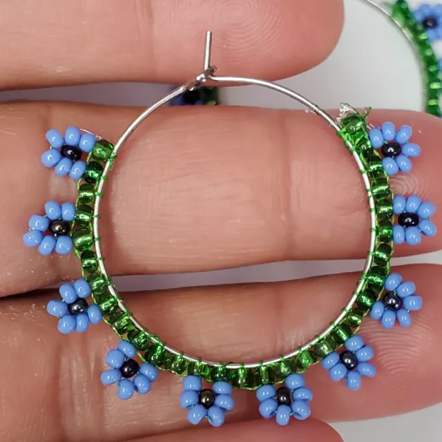 Handmade seed beaded Hoop drop earrings