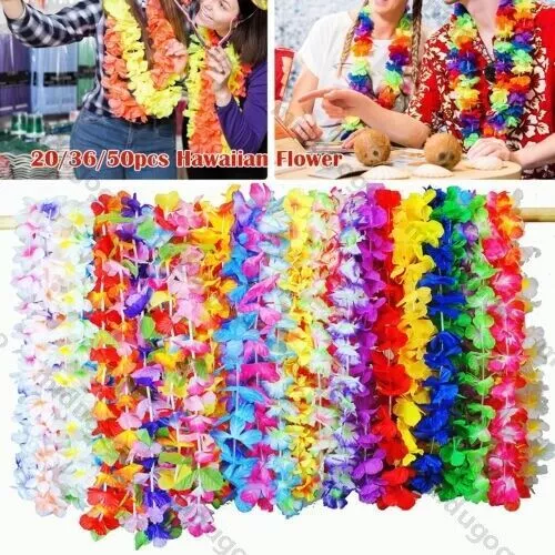 Pack of 36/50 Hawaiian Tropical Beach Party Lei Flower Garlands Necklace New