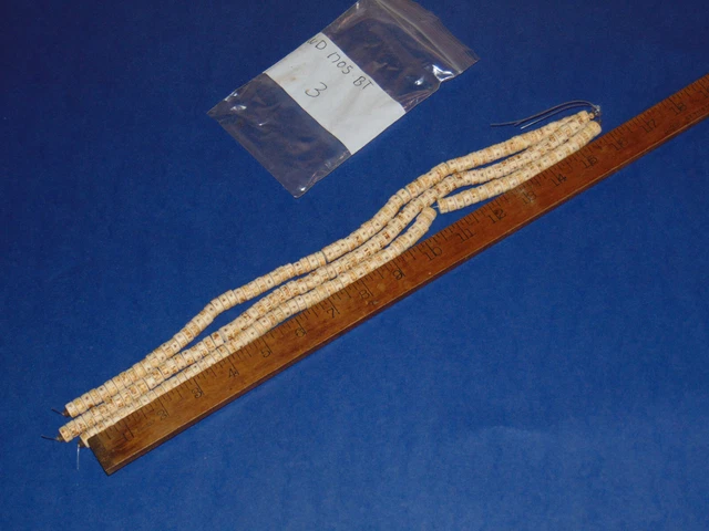 Hand Carved Etched White Wood Bead Strings 16 Inch Lot of 3 NOS 3