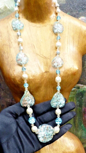 Ancien Collier En Verre De Murano, Tons Marron, Vintage Années 80