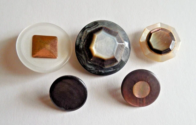 5 Vintage Pearl Buttons with Decorative Centers - 3/4" to 1  1/8"