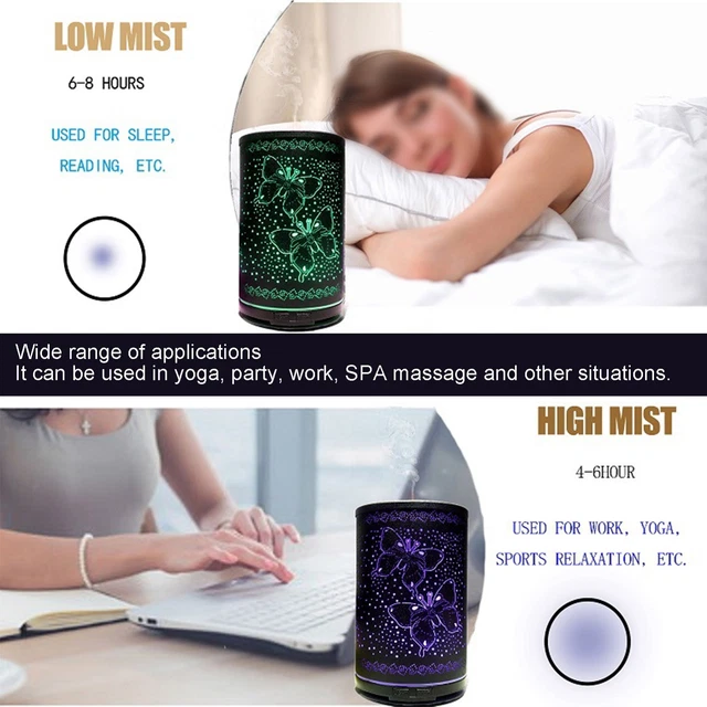 Aroma Diffuser Pattern LED Color Automatic Essential Oil Diffuser Black 100mL