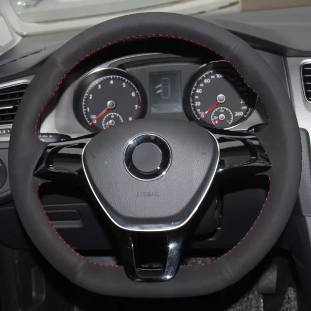 DIY Steering Wheel Cover Black Seude Hand Sewing For VW Golf 7 Polo Sharan Jetta