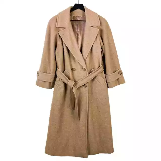 Neiman Marcus (0) Regency Pure Cashmere Long Coat Belted Beige Tan Womens