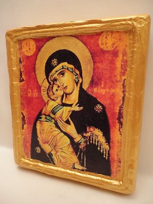 VIRGIN MARY JESUS Christ Rare Cypriot Greek Orthodox Icon Art on Aged ...