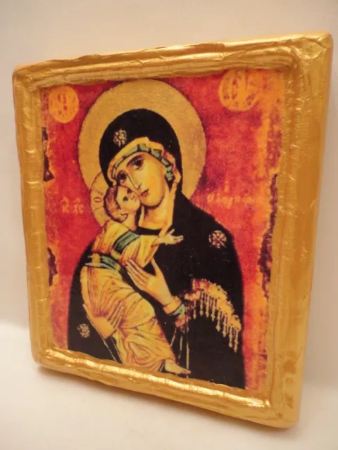 Virgin Mary Jesus Christ Rare Cypriot Greek Orthodox Icon Art on Aged Wood