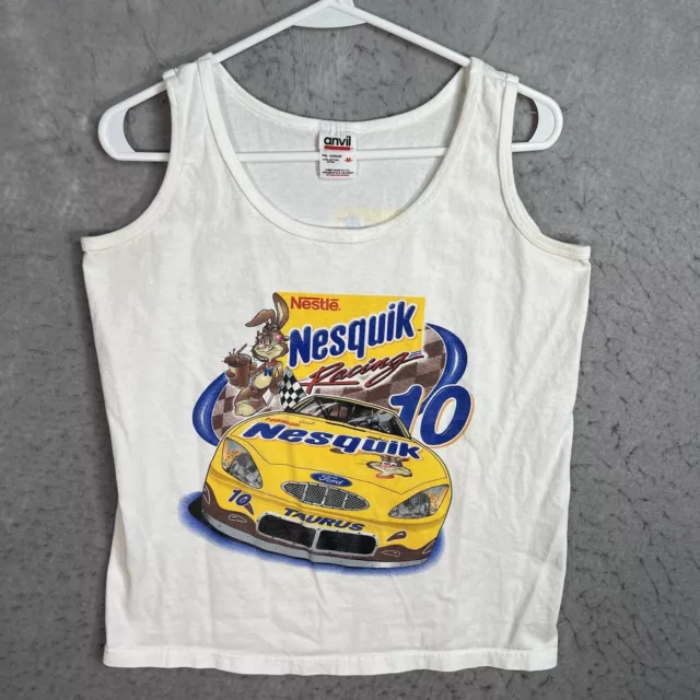 Vintage 2000s Y2K Nesquik Nascar Racing Tank Top T Shirt Adult Medium White Mens