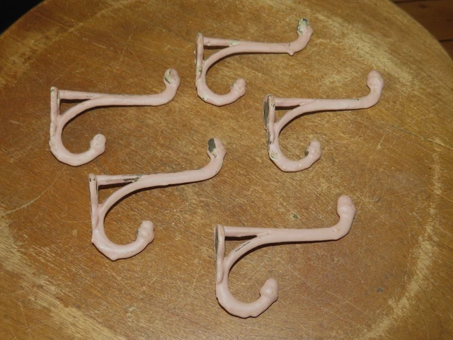5 Antique Victorian Cast Iron Coat Hooks with Acorn Finials, 3 1/4 Inch