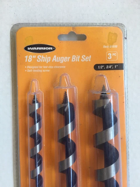 WARRIOR 18" Ship Auger Bit Set 3 PIECE 1/2” 3/4” 1” Self Feeding Screw BRAND NEW