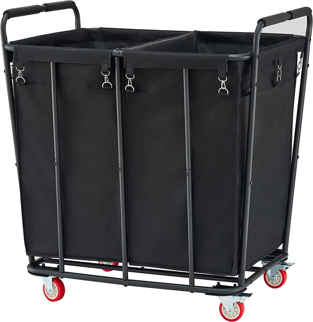 2 Section Laundry Sorter Cart,Laundry Hamper with Wheels,Heavy Duty Rolling Laun