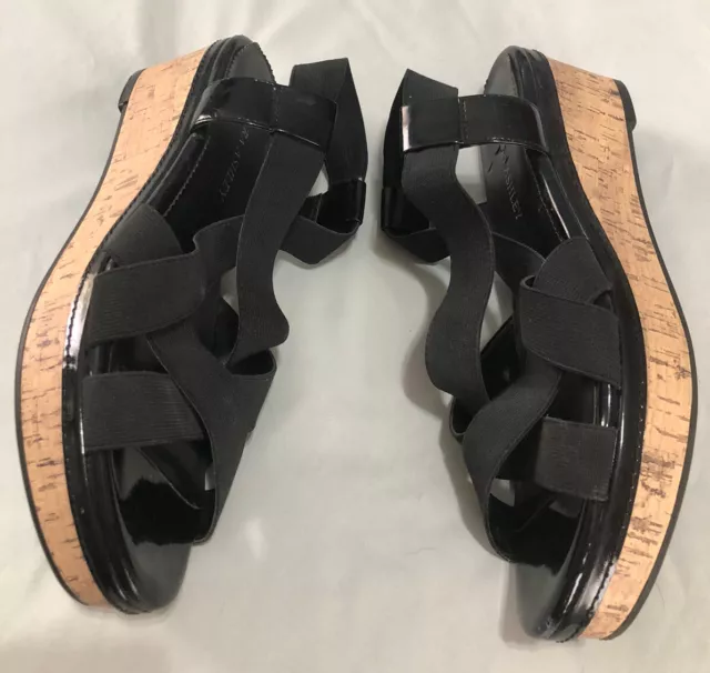 Laura Ashley Nichols Black Strappy Platform Cork Wedge Sandals Shoes Sz 8