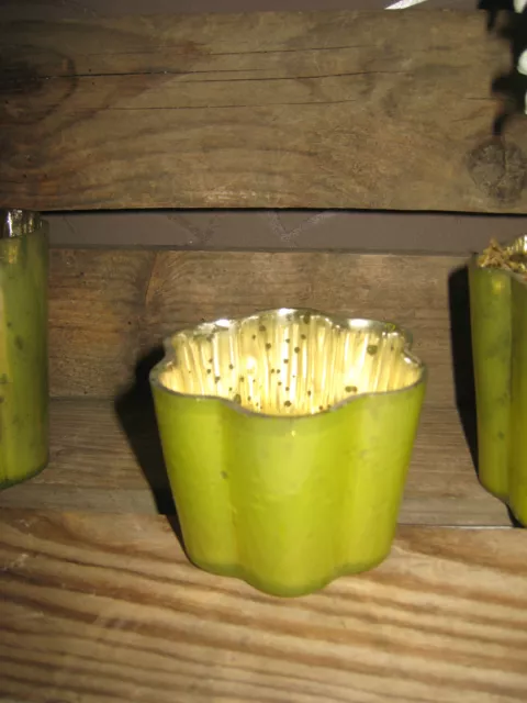 Teelichthalter Windlicht Kerzenhalter Kerzenständer Bauernsilber grün Glas Vase