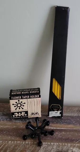 MCM Vtg Atomic Spider Flower Taper Candlestick Holder & Hallmark Nordic Candles