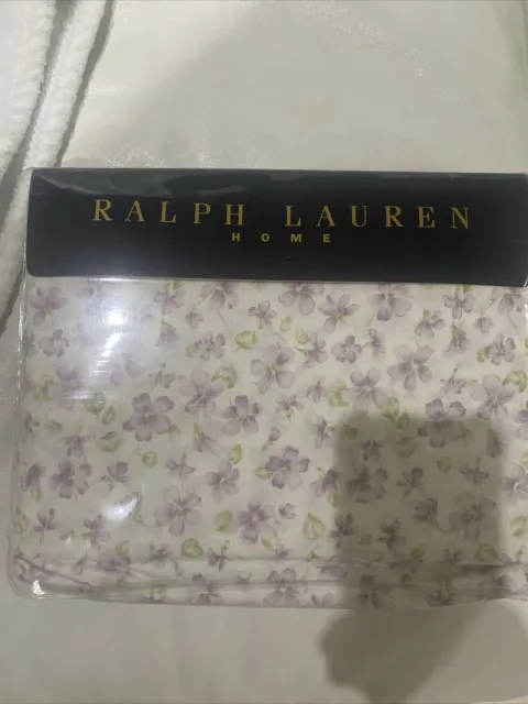 RARE! RALPH LAUREN *Emilie Floral Lavender Flowers *Queen FLAT Sheet White, New