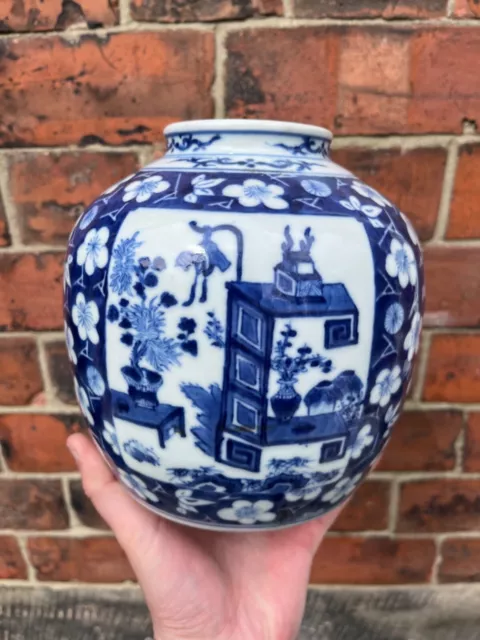 Chinese Antique Porcelain Jar Qing Dynasty 19th Century Blue White Marked