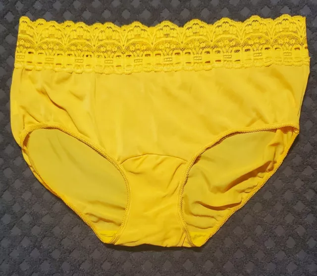 Olga Silky Bikini Delicate LACE Sissy Panty 8/XL Vibrant YELLOW Sheer 0913J3