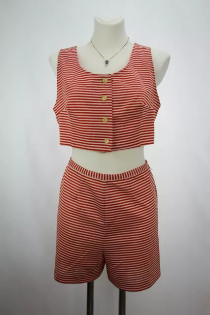 Mujer 2 Piezas Traje de Playa Rojo Blanco 60er True Vintage Mujeres de Pie Set