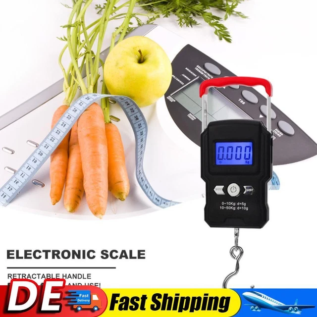 Meichoon Bilancia digitale per bagagli 50 kg portatile mini bilancia elettronica con gancio da pesca funzione tara retroilluminata display LCD per