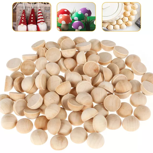 5/100Pcs Half Wooden Beads Unfinished Split Round Wood Balls For Craft Paint DIY