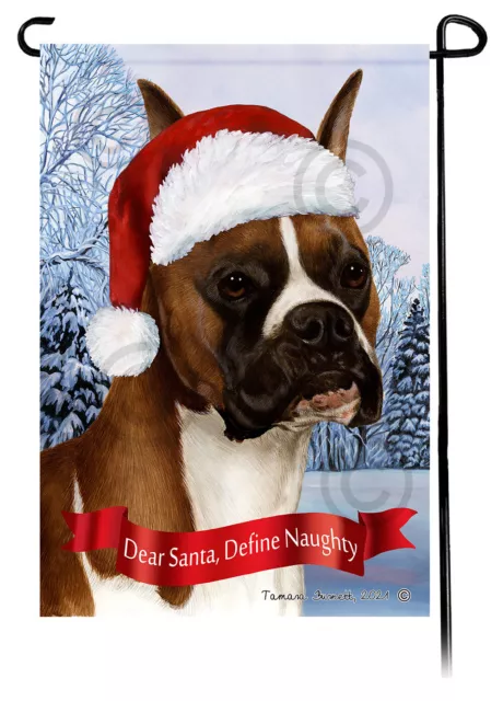 Dear Santa, Define Naughty Garden Flag - Cropped Fawn Boxer 024B