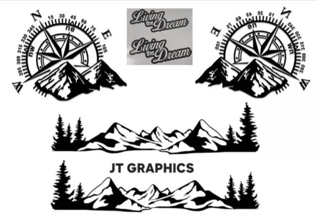 Motorhome Camper Van Kit Caravan / Stickers Graphic / Compass Mountains