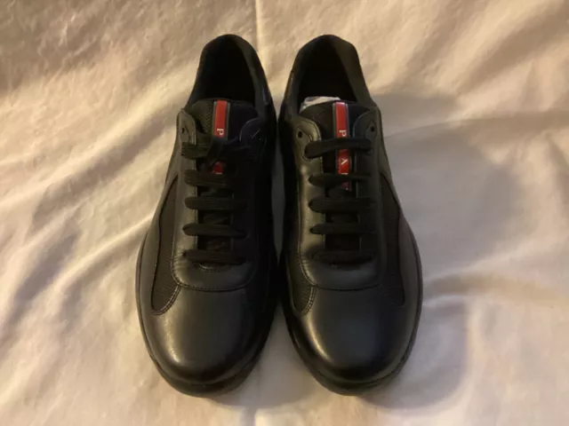 Original Prada Americas Cup Black Leather - Mesh Sneaker Size US 9 Men's
