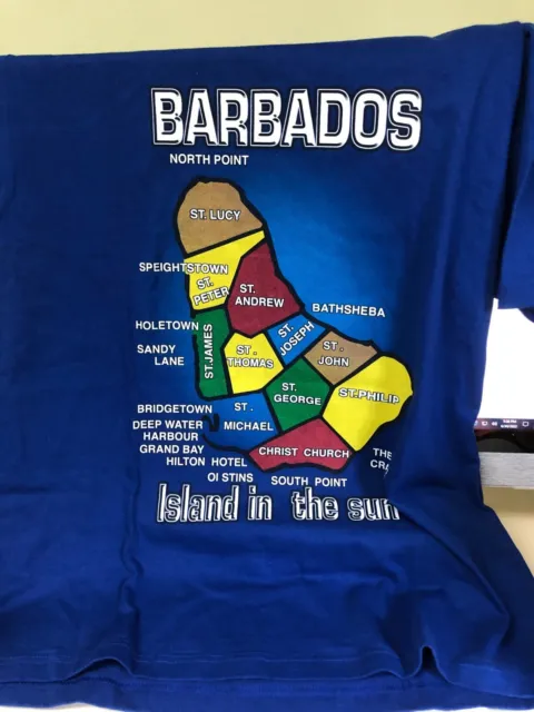 Barbados Map T Shirt North Point Island In The Sun Size XL Blue Men’s Tee 