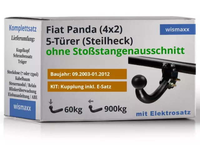 ANHÄNGERKUPPLUNG starr passt für Fiat Panda 169 03-12 +7pol ESatz ECS