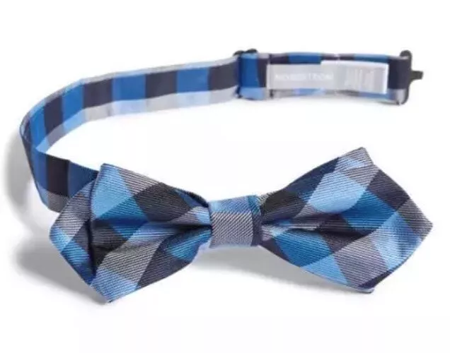 Nordstrom Boy's Blue Buffalo Plaid Silk Bow Tie 37441 One Size