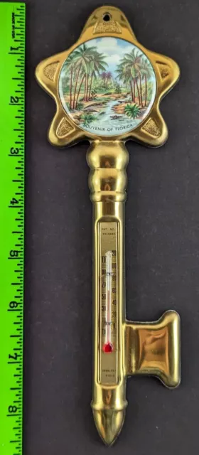 Vintage 1950s Florida Everglades Souvenir Key Shaped Plastic Thermometer