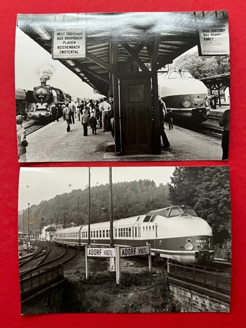 2 x DDR Eisenbahn Foto 1981 KARLEX DR BR 175 014-0 Bahnhof Adorf Vgtl.  ( 129708